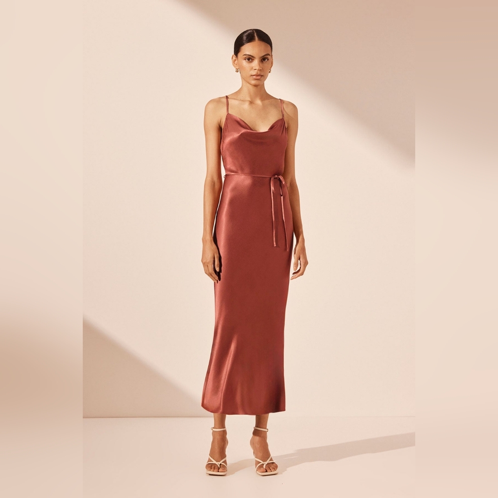 Shona Joy La Lune Bias Cowl Midi Dress -  Terracotta - Size US 4/Aus 8